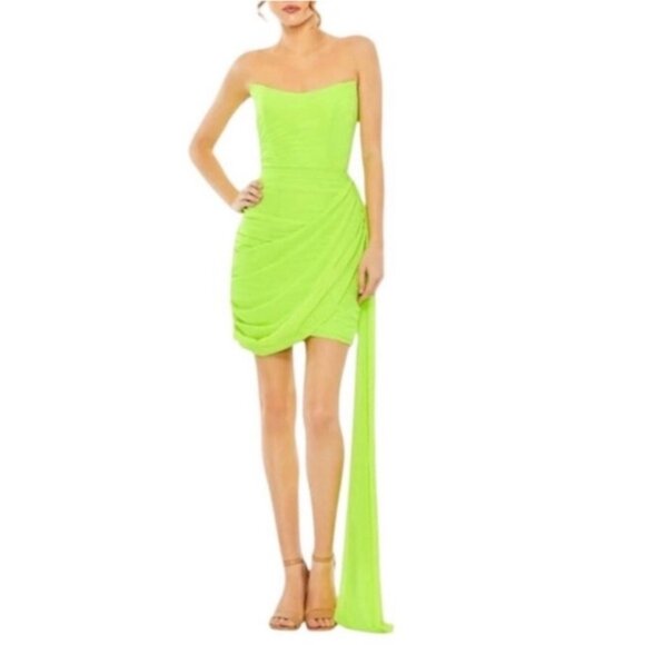 NWT Ieena for Mac Duggal Lime Green Strapless Ruched Faux Wrap Dress Size 8